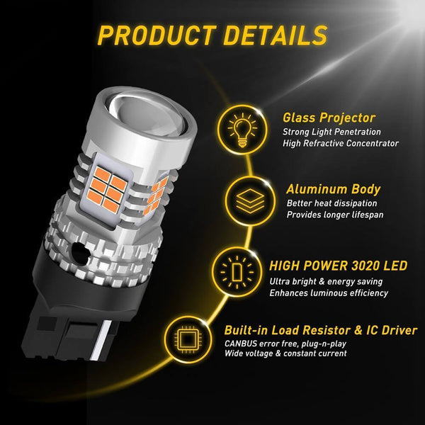 AUXITO 7440 LED Bulbs Amber Yellow 2800LM, for Turn Signal Lights with Build-in Load Resistor