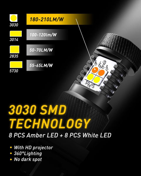 AUXITO 7443 7440 Switchback White/Amber Turn Signal Lights, 7444 LED Bulbs with Projector