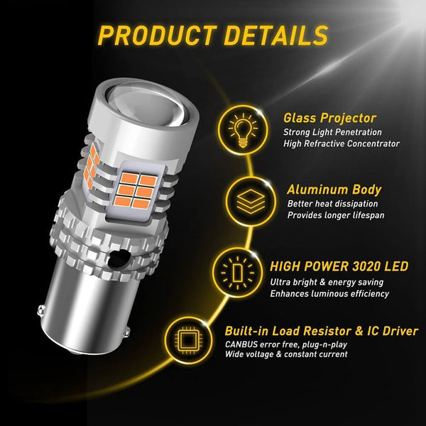 AUXITO 7507 LED Bulbs 2800LM for Turn Signal Lights PY21W BAU15S with Build-in Load Resistor CANBUS Error Free
