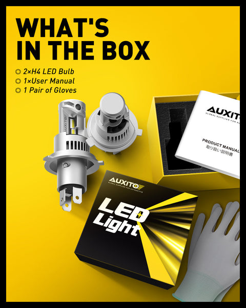 AUXITO 9003 LED Bulb 100W 20000LM 6000K White H4/HB2 LED Headlight Bulb with Fan, 2022 Upgraded