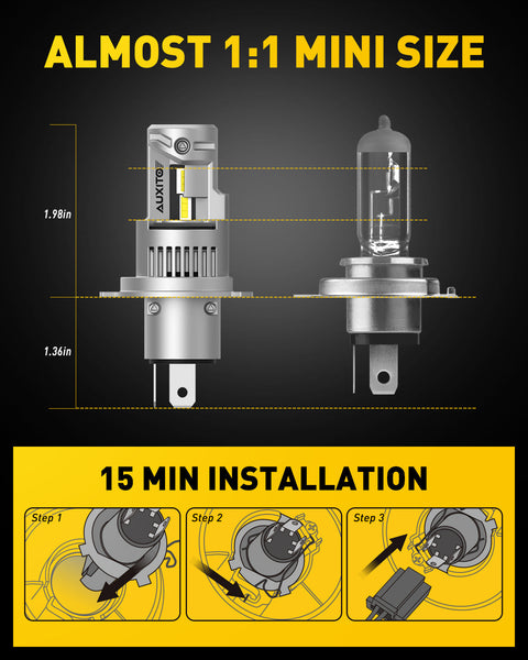 AUXITO 9003 LED Bulb 100W 20000LM 6000K White H4/HB2 LED Headlight Bulb with Fan, 2022 Upgraded