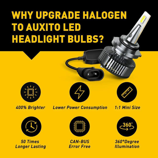 AUXITO 9005 HB3 High Beam and 9006 HB4 Low Beam LED Bulbs Combo Kit, Beam Adjustable, 400% Times Brighter, 6500K White