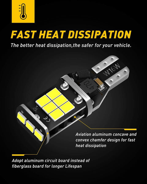 AUXITO 912 921 Error Free T15 LED Backup Light Bulbs, High Power 2835 15-SMD Chipsets