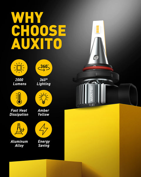 AUXITO 9145/9140/H10 LED Fog Light Bulbs 3000K Golden Yellow 30W 6000 Lumens Per Pair