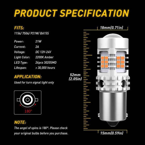 AUXITO BA15S 7506 1156 LED Turn Signal Light Bulb with Build-in Load Resistor, CANBUS Error Free 2200K Amber Yellow 2800LM