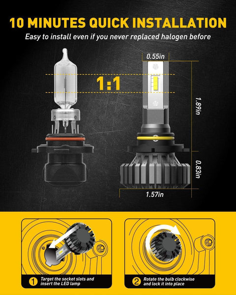 AUXITO Fanless 9005/HB3 LED High&Low Beam Forward Lighting, and also for Fanless H10/9145/9140 LED Fog Light Bulbs