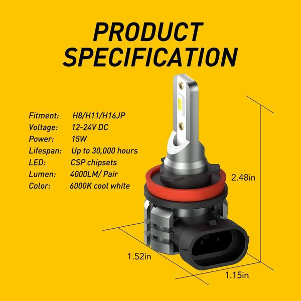 AUXITO H11 H8 H9 100W LED White High Power No Polarity Fog Light Conversion DRL Bulbs 6000K