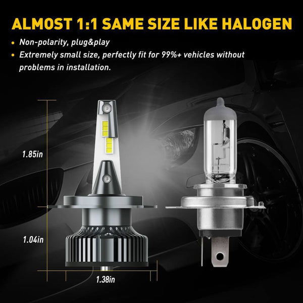 AUXITO H4 9003 LED Bulbs Forward High Beam and Low Beam 80W 16,000LM/Pair, CanBus Ready Beam Adjustable Mini Sized Ultra Bulbs