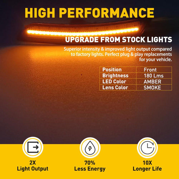 AUXITO Smoked LED Side Marker Lights Compatible with 16-21 Chevy Camaro Front & Rear Bumper LED Side markers Amber Red, Pack of 4