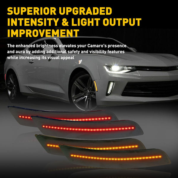 AUXITO Smoked LED Side Marker Lights Compatible with 16-21 Chevy Camaro Front & Rear Bumper LED Side markers Amber Red, Pack of 4