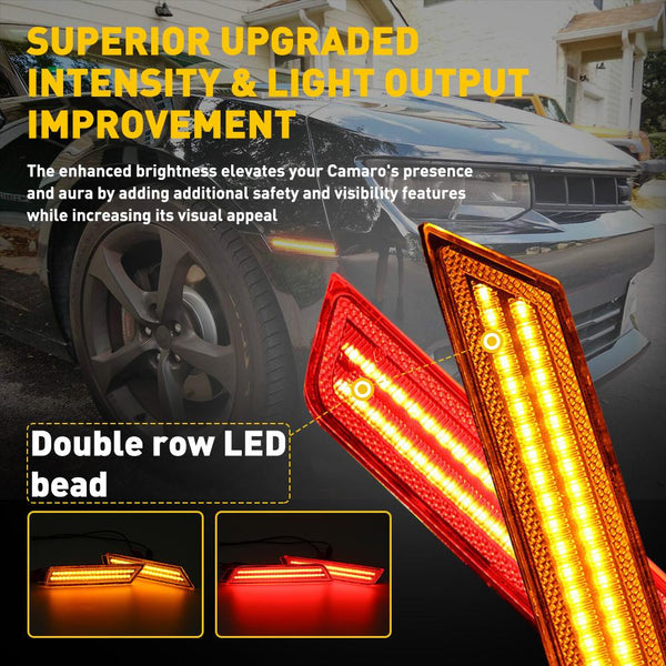 AUXITO Smoked Lens LED Side Marker Lights Front Rear Bumper Sidemarker Lamps Compatible with 10-15 Chevy Camaro Red Amber - Pack of 4