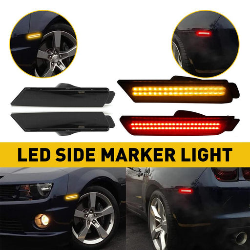 AUXITO Smoked Lens LED Side Marker Lights Front Rear Bumper Sidemarker Lamps Compatible with 10-15 Chevy Camaro Red Amber - Pack of 4
