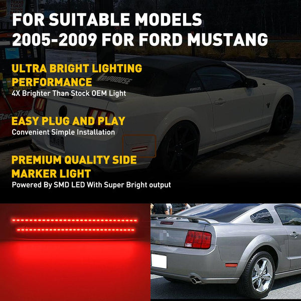 AUXITO Smoked Lens LED Side Marker Lights Rear Bumper Sidemarker Lamps Compatible with 2005-2009 Ford Mustang Red, 2pcs