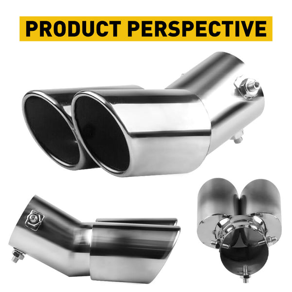 Car Rear Dual Muffler Tip Exhaust Pipe Stainless Steel Round Accessories Bend Pipe