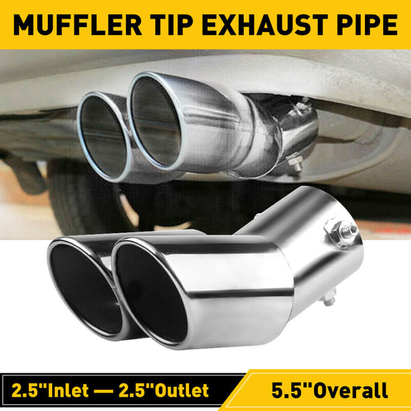 Car Rear Dual Muffler Tip Exhaust Pipe Stainless Steel Round Accessories Bend Pipe
