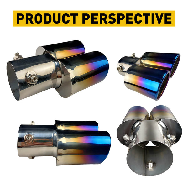 Car Rear Dual Muffler Tip Exhaust Pipe Stainless Steel Round Accessories Straight Pipe