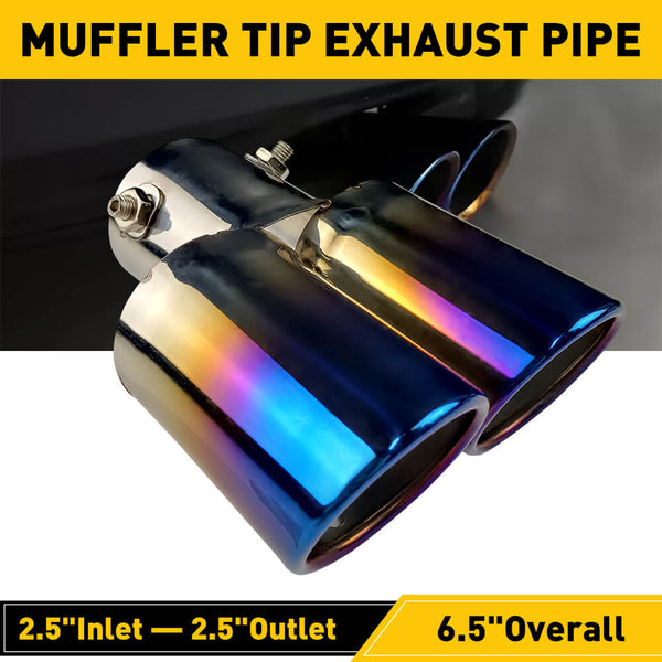 Car Rear Dual Muffler Tip Exhaust Pipe Stainless Steel Round Accessories Straight Pipe