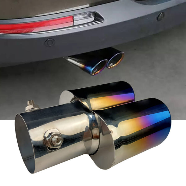 Car Rear Dual Muffler Tip Exhaust Pipe Stainless Steel Round Accessories Straight Pipe