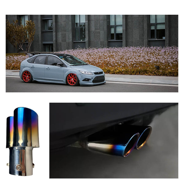 Car Rear Dual Muffler Tip Exhaust Pipe Stainless Steel Round Accessories Straight Pipe