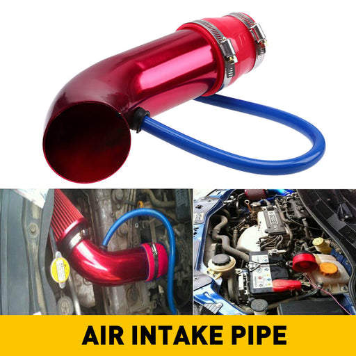Cold Air Intake Pipe, 76mm/63mm Universal Car Cold Air Intake Turbo Filter Aluminum Alloy Automotive Air Filter Induction Flow Hose Pipe Kit (Red)