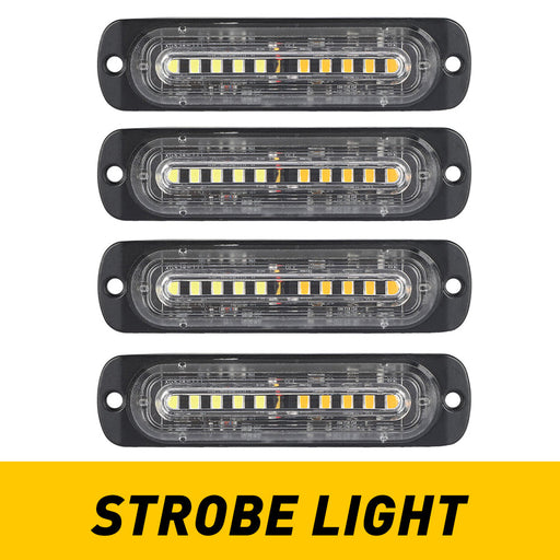 Emergency LED Strobe Lights, 18 Flash Modes Flashing Strobe Light Bar Amber White For Car Truck Van Construction Off Road Vehicle Trailer