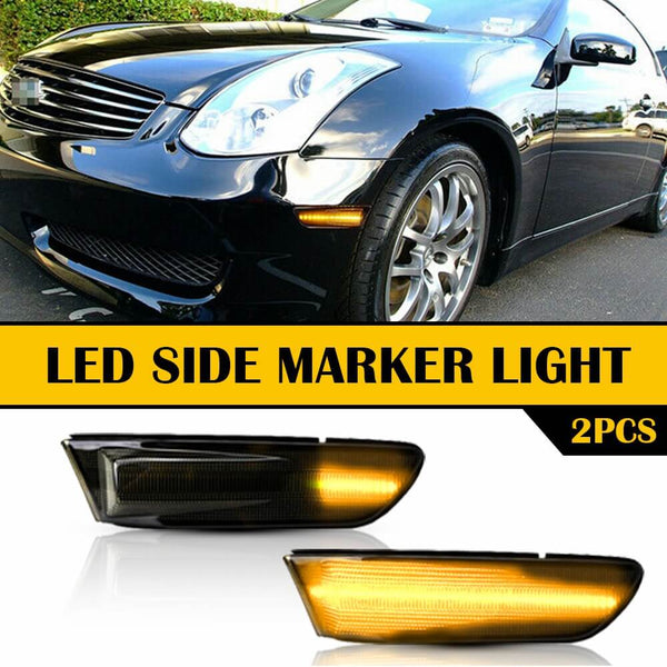 For 03-07 Infiniti G35 Coupe Amber LED Front Bumper Side Marker Light, Smoke