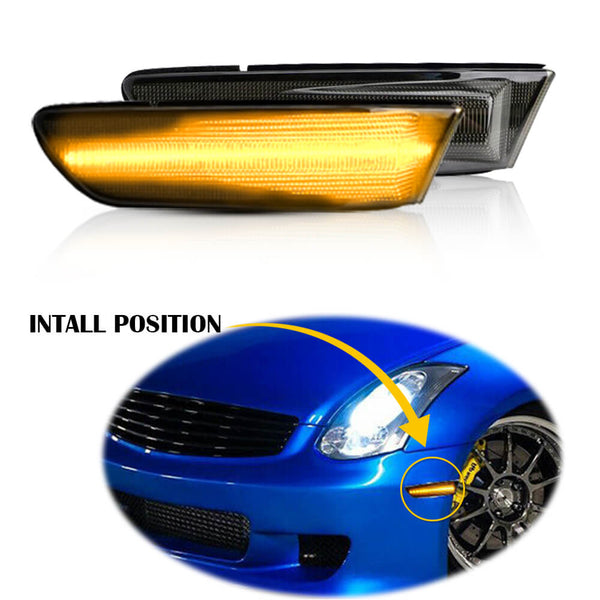 For 03-07 Infiniti G35 Coupe Amber LED Front Bumper Side Marker Light, Smoke