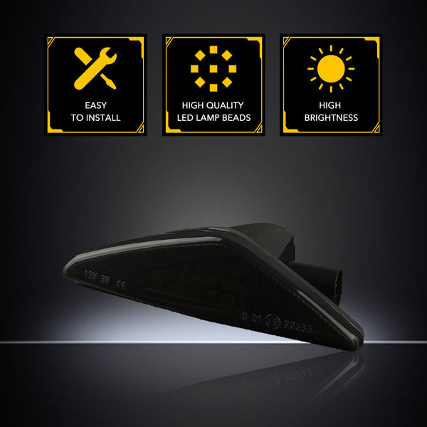 For 07-14 BMW X5 X3 X6 Dynamic Amber LED Smoke Side Marker Turn Signal Lights, 2Pcs