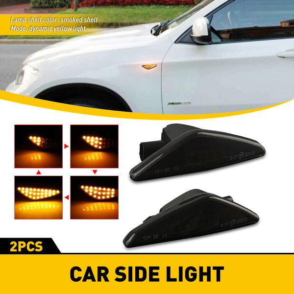 For 07-14 BMW X5 X3 X6 Dynamic Amber LED Smoke Side Marker Turn Signal Lights, 2Pcs