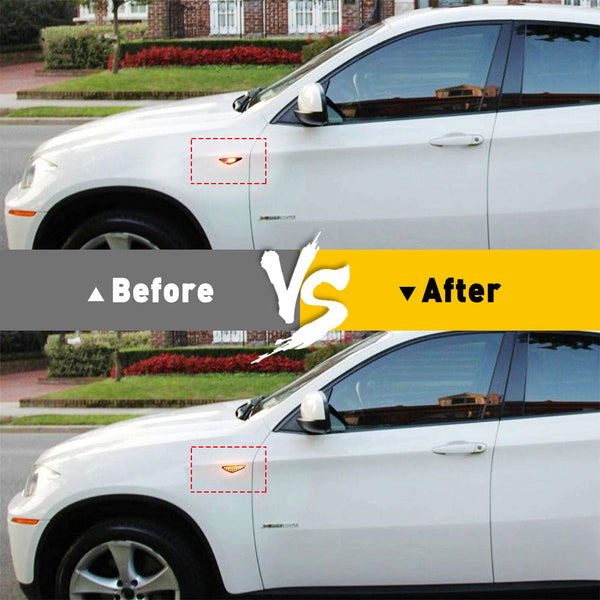 For 07-14 BMW X5 X3 X6 Dynamic Amber LED Smoke Side Marker Turn Signal Lights, 2Pcs