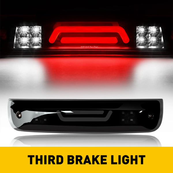 For 09-18 Dodge Ram 1500 2500 3500 3rd LED Brake Light Cargo Lamp High Mount Brake Light Replacement (Black+ Smoke Lens)
