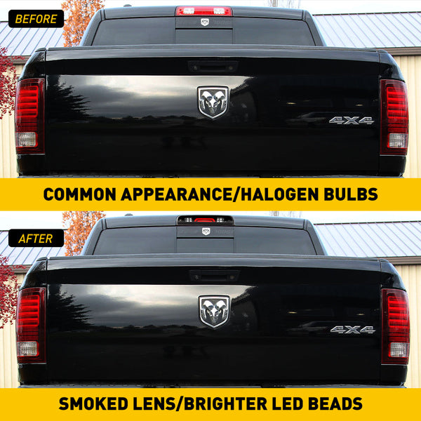 For 09-18 Dodge Ram 1500 2500 3500 3rd LED Brake Light Cargo Lamp High Mount Brake Light Replacement (Black+ Smoke Lens)