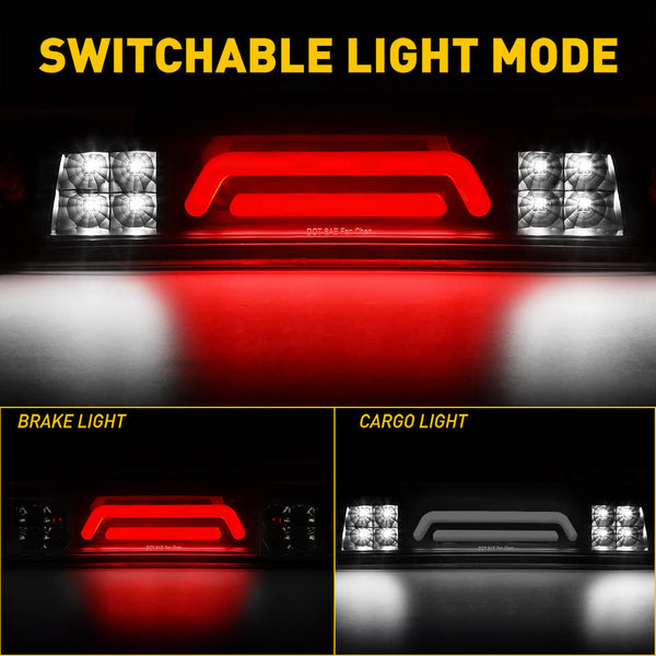 For 09-18 Dodge Ram 1500 2500 3500 3rd LED Brake Light Cargo Lamp High Mount Brake Light Replacement (Black+ Smoke Lens)