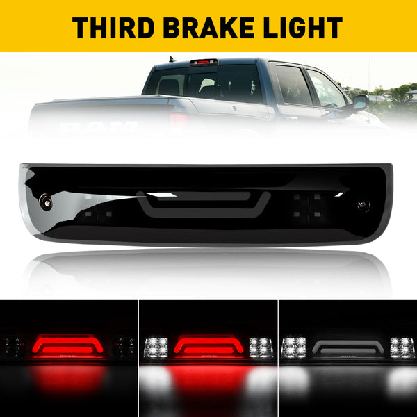 For 09-18 Dodge Ram 1500 2500 3500 3rd LED Brake Light Cargo Lamp High Mount Brake Light Replacement (Black+ Smoke Lens)
