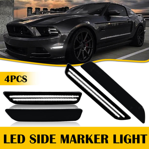 For 10-14 Ford Mustang LED Front & Rear Fender Side Marker Light Smoke Lens, White