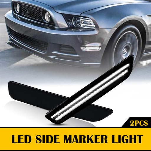 For 10-14 Ford Mustang LED Front & Rear Fender Side Marker Light Smoke Lens, White