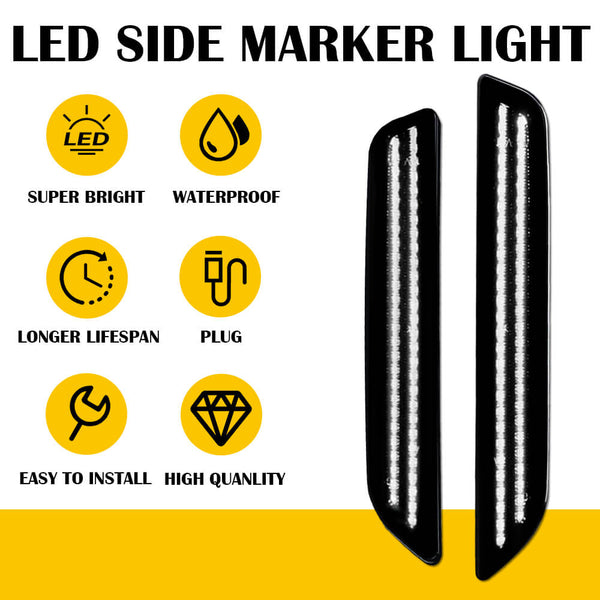 For 10-14 Ford Mustang LED Front & Rear Fender Side Marker Light Smoke Lens, White