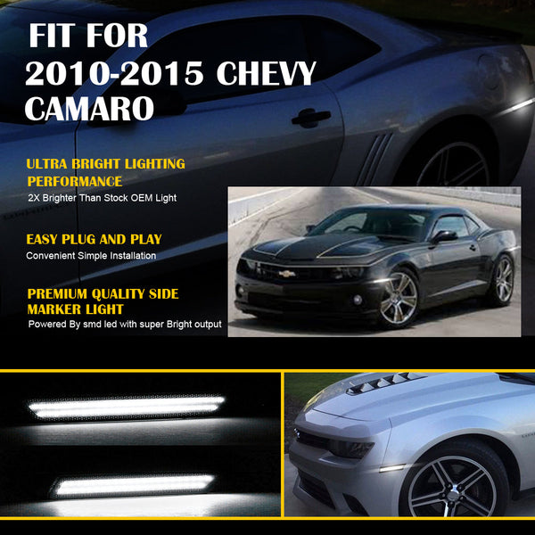 For 10-15 Chevy Camaro Side Marker Light White LED Front Rear Bumper Lamp
