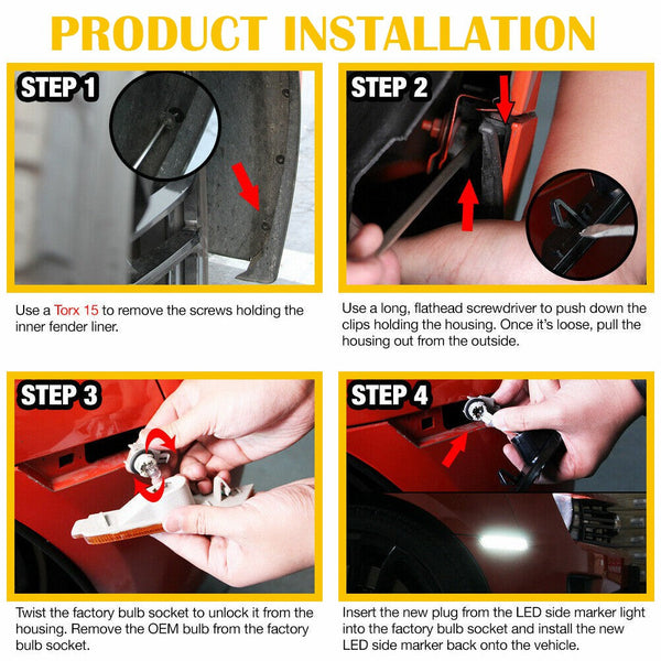 For 10-15 Chevy Camaro Side Marker Light White LED Front Rear Bumper Lamp