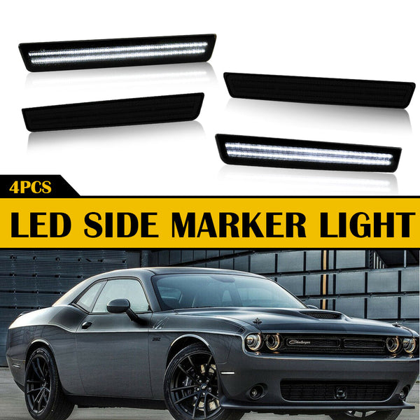 For 15-22 Dodge Challenger Front & Rear Bumper LED Side Marker Light, Smoke Len