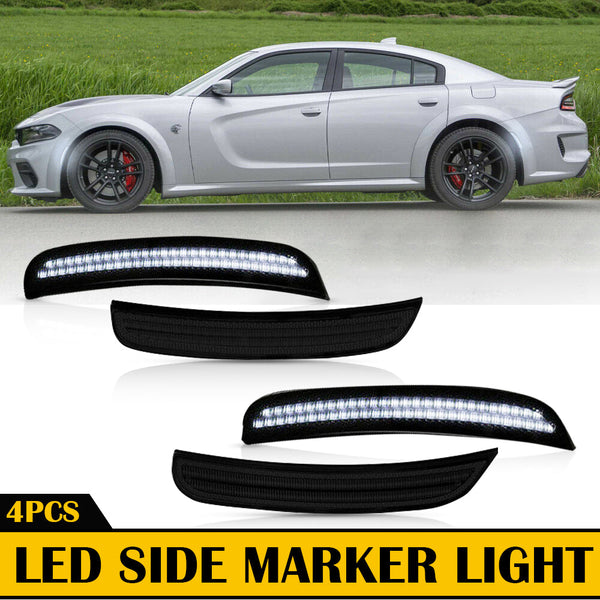 For 15-22 Dodge Charger White Front & Rear LED Side Marker Lights, 4pcs