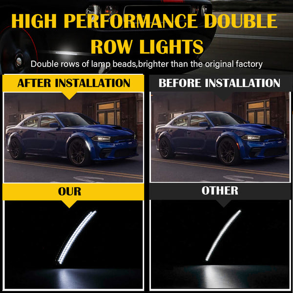 For 15-22 Dodge Charger White LED Front & Rear Side Marker Lights, 4pcs
