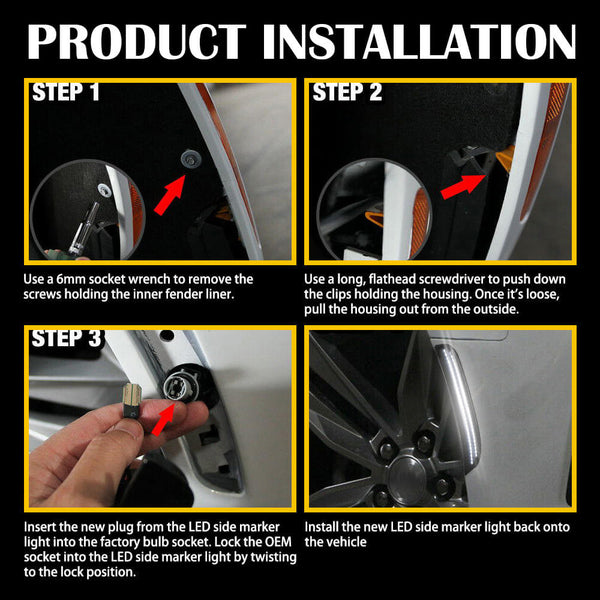 For 15-22 Dodge Charger White LED Front & Rear Side Marker Lights, 4pcs