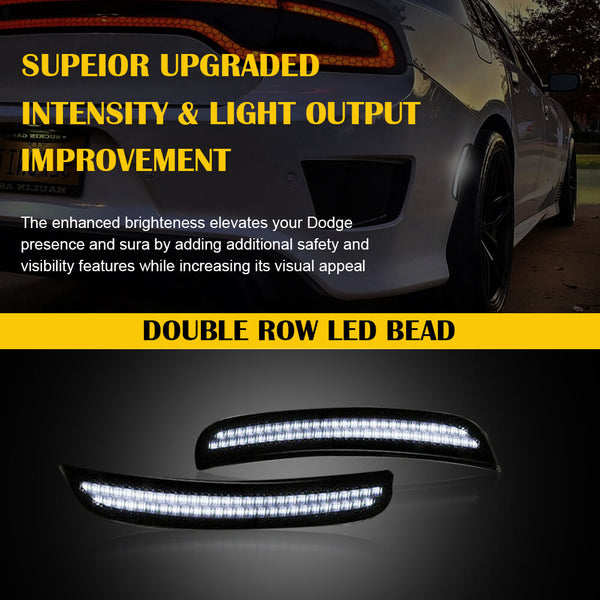 For 15-22 Dodge Charger White LED Front & Rear Side Marker Lights, 4pcs