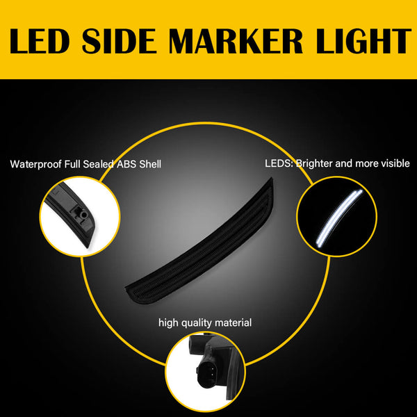 For 15-22 Dodge Charger White LED Front & Rear Side Marker Lights, 4pcs