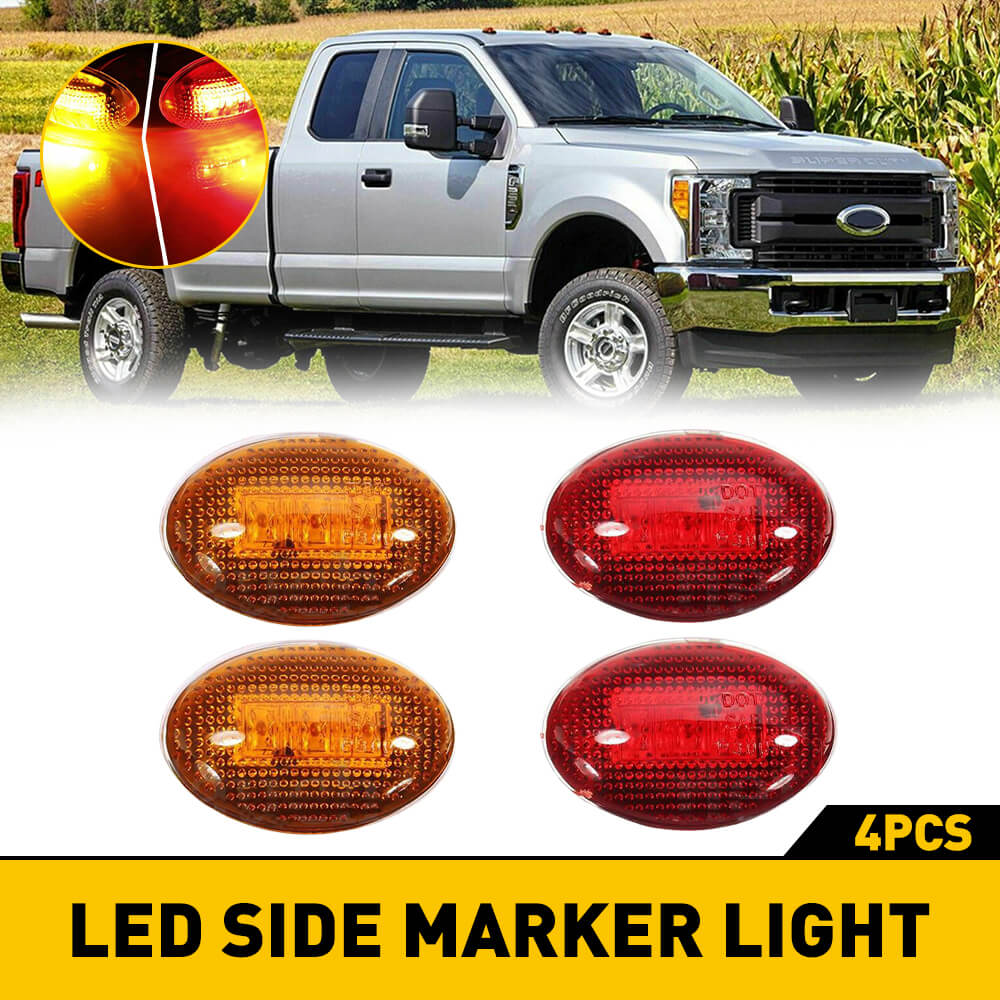 For 1999-2010 Ford F350 F450 F550 Super Duty Truck Amber/Red Dually Bed Fender LED Side Marker Lights Kit