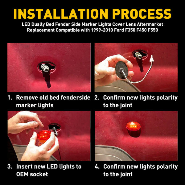 For 1999-2010 Ford F350 F450 F550 Super Duty Truck Amber/Red Dually Bed Fender LED Side Marker Lights Kit