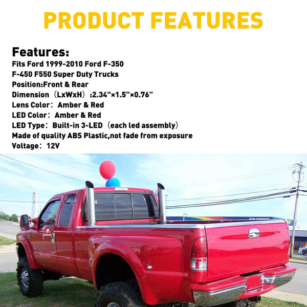 For 1999-2010 Ford F350 F450 F550 Super Duty Truck Amber/Red Dually Bed Fender LED Side Marker Lights Kit