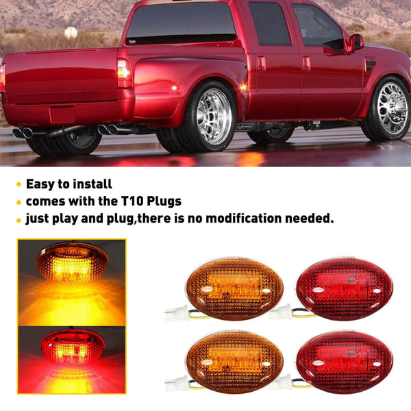 For 1999-2010 Ford F350 F450 F550 Super Duty Truck Amber/Red Dually Bed Fender LED Side Marker Lights Kit