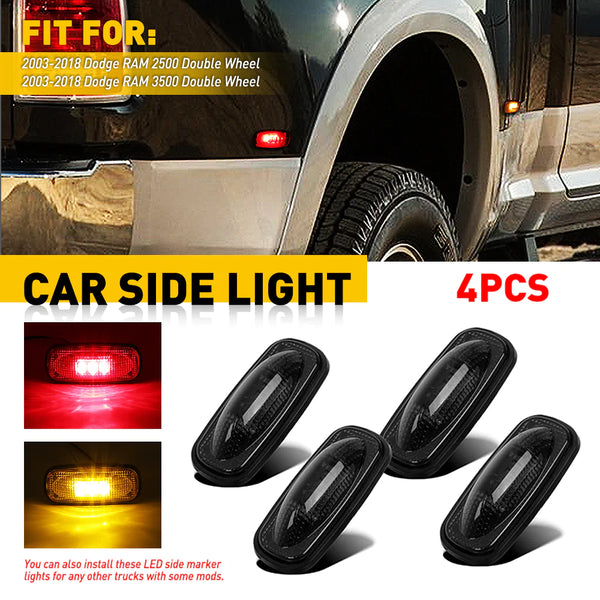 For 2003-2018 Dodge RAM 2500 3500 Red & Yellow Fender LED Side Marker Lights